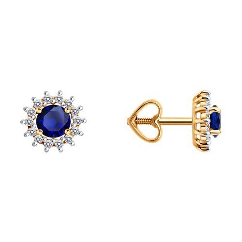 

Серьги пусеты из золота TEO MAORI 8728958, сапфир искусственный/фианит, 8728958