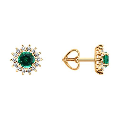 

Серьги пусеты из золота TEO MAORI 8728959, изумруд искусственный/фианит, 8728959