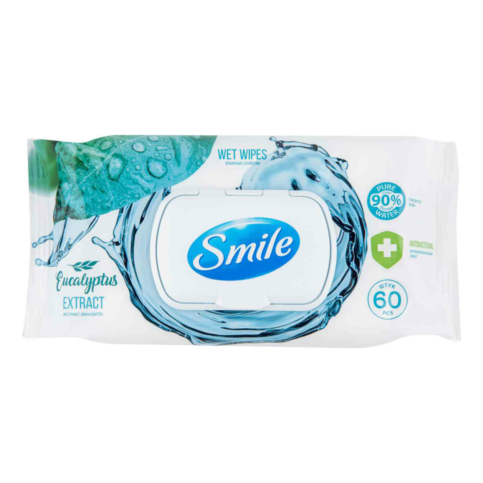 

Влажные салфетки Smile с экстрактом эвкалипта антибактериальные 60 шт.