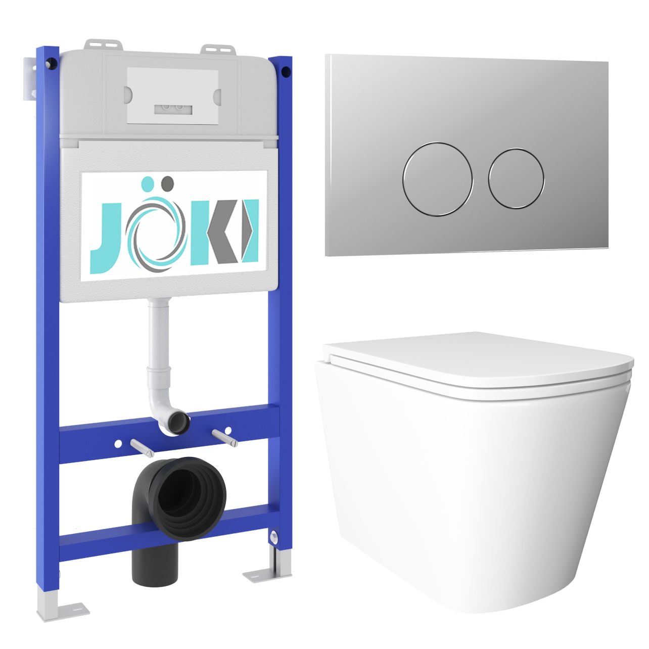 

Комплект JOKI: инсталляция JK03351+кнопка JK102510CH хром+Verna JK3021022 унитаз белый, Verna JKS302033102CH