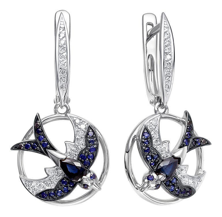 

Серьги из белого золота с сапфиром/бриллиантом Vesna jewelry 21057-256-152-00, 21057-256-152-00