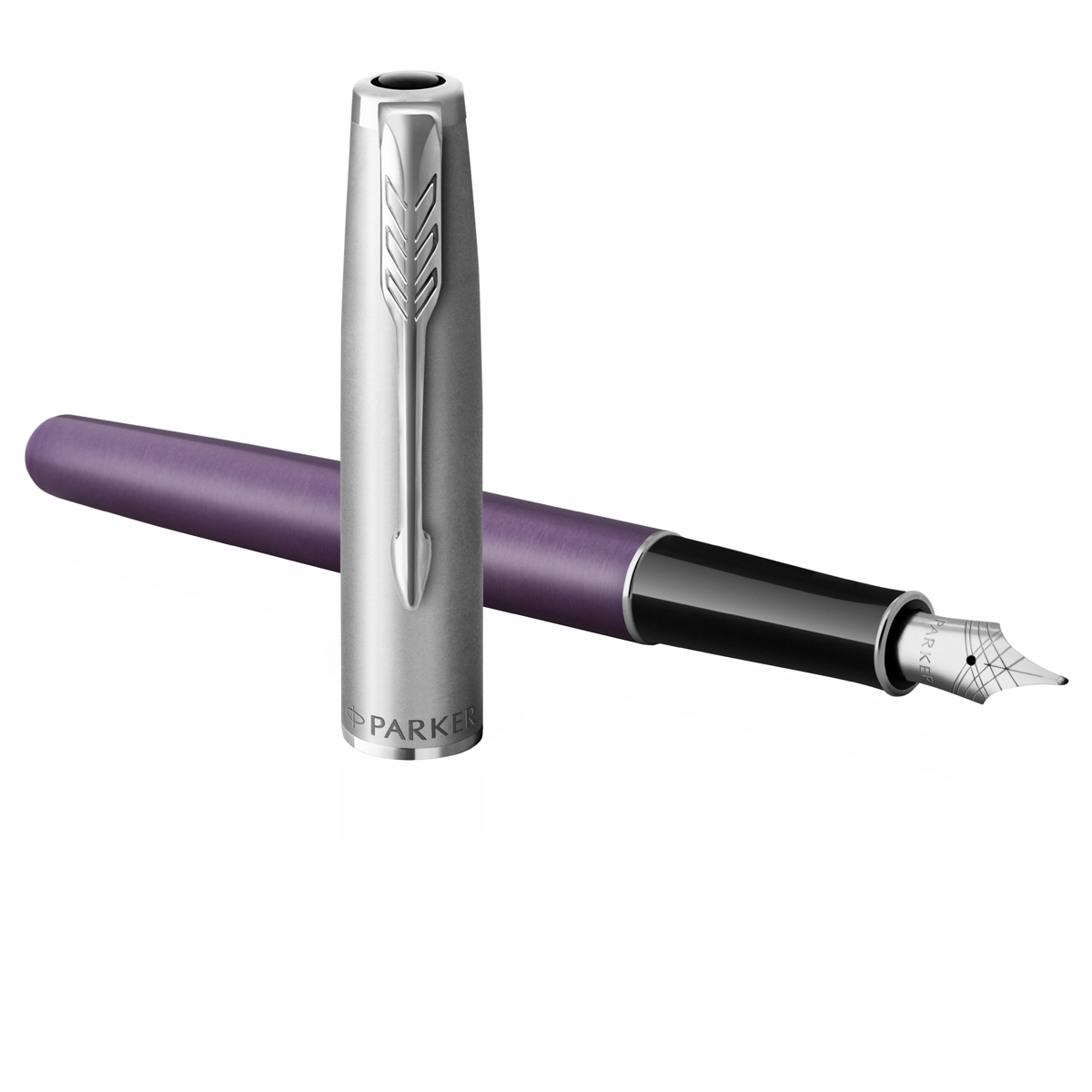 Ручка перьевая Parker Sonnet Sand Blasted Metal&Violet Lacquer черная, 0,8мм