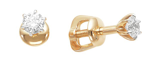 

Серьги-пусеты из красного золота с бриллиантом АЛЬКОР 21590-100, 21590-100