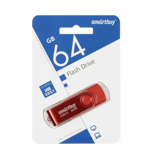 

Флешка Smart Buy "Twist" 64GB, USB 3.0 Flash Drive, красный