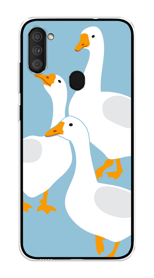 

Чехол на Samsung Galaxy A11/M11 "Гусиное трио", Голубой;белый;серый;желтый, 2100650-1