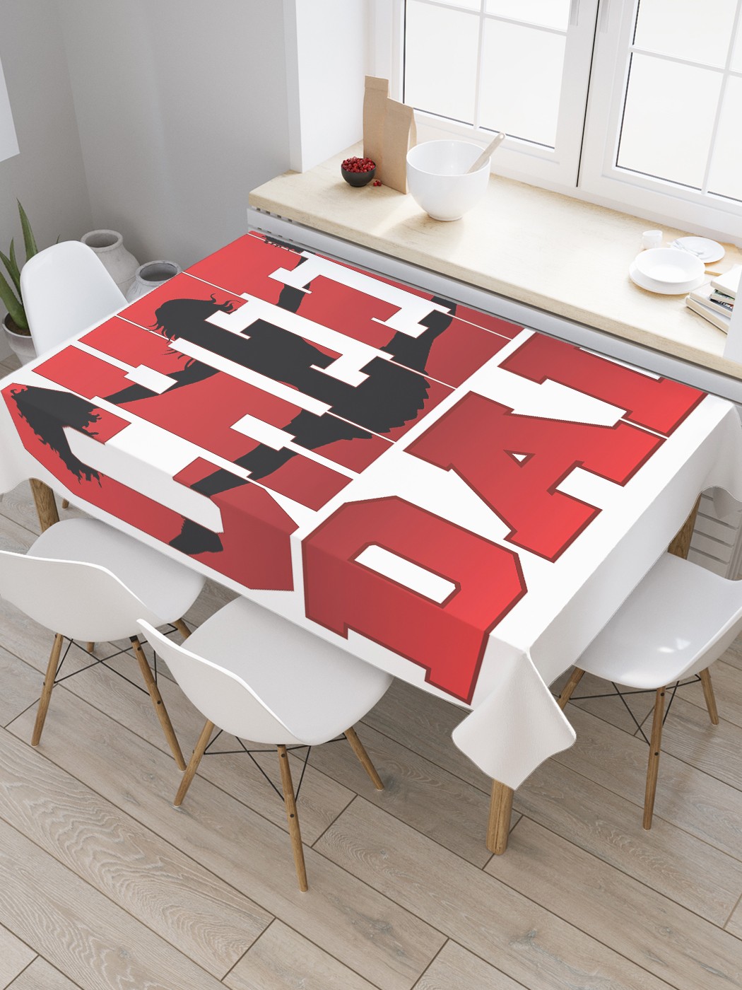 

Скатерть прямоугольная JoyArty на кухонный стол "Подбодрить папу" из оксфорда, 180x145 см, Красный, Подбодрить папу