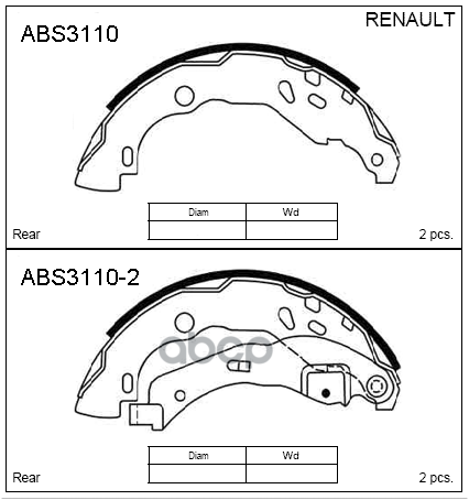 

Колодки барабанные с ABS\ Renault Clio 1.2i-1.9DTi 98 1шт ALLIED NIPPON ABS3110 ABS3110