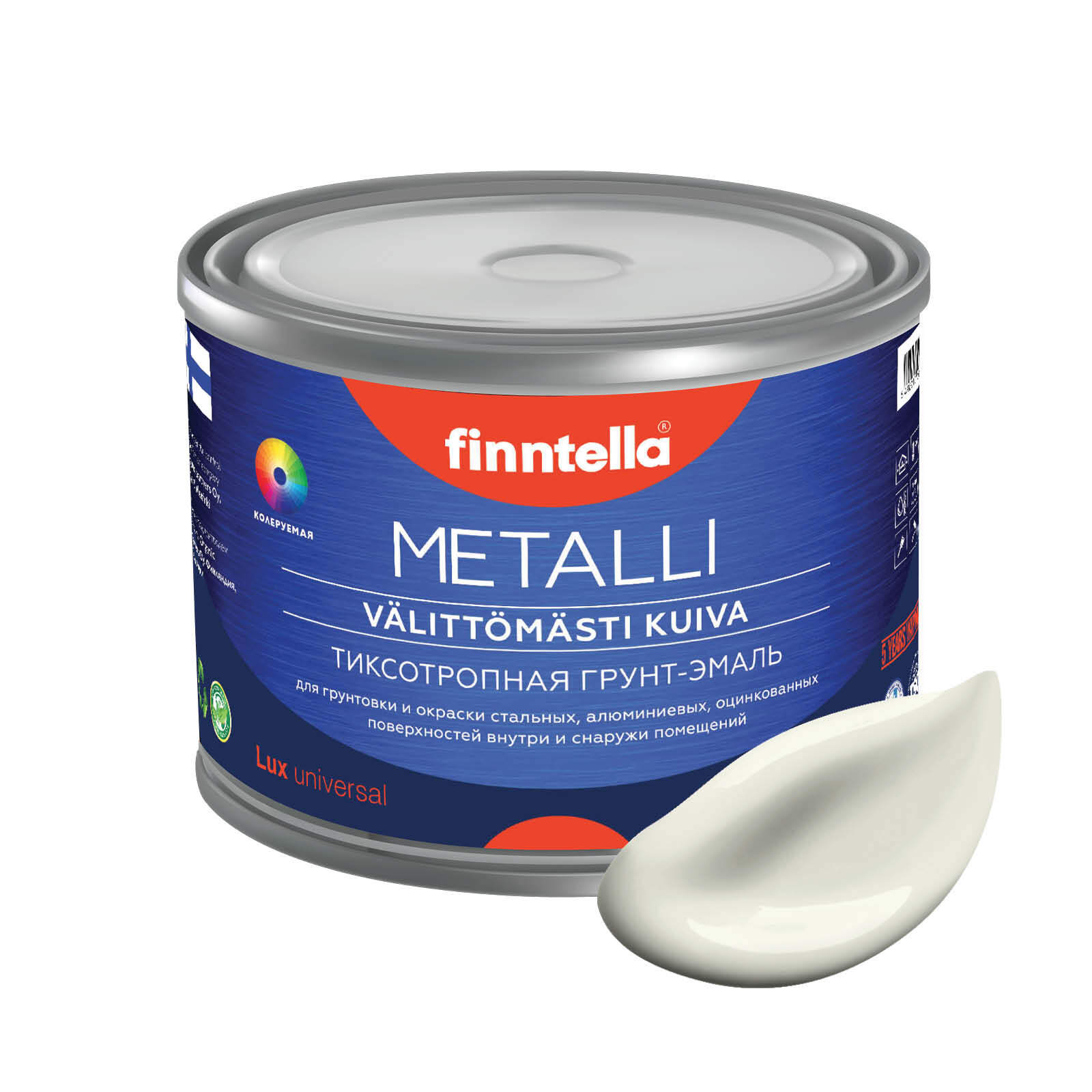 

Грунт-эмаль для металла METALLI 3 в 1, белый, цвет ANTIIKKI, 0,45л, Быстросохнущая краска по металлу METALLI. Грунт эмаль 3 в 1 по железу и по оцинковке для наружных и внутренних работ. Антикоррозийная защита металла. Грунт краска по ржавчине.