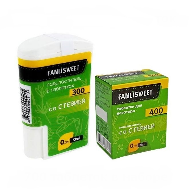 

Сахарозаменитель FANLISWEET Стевия коробка и банка с дозатором, 700 таблеток