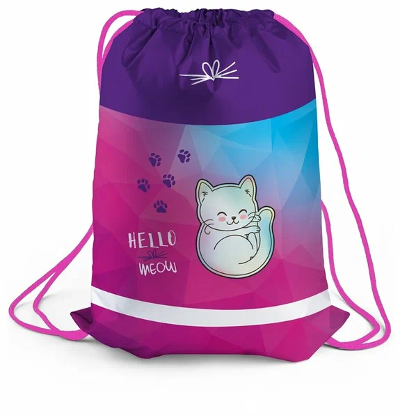 

Мешок для обуви 1 отделение Berlingo Hello meow фиолетовый с вентил сеточкой, Hello meow