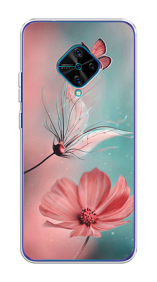 

Чехол на Vivo V17/Y9s "Бабочка и цветок", Голубой;розовый, 262450-1