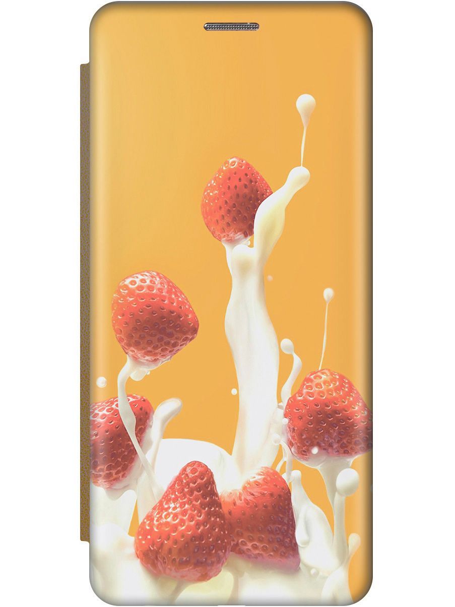 

Чехол-книжка на realme C31 c принтом "Клубника и сливки" золотистый, Белый;желтый, 1572400