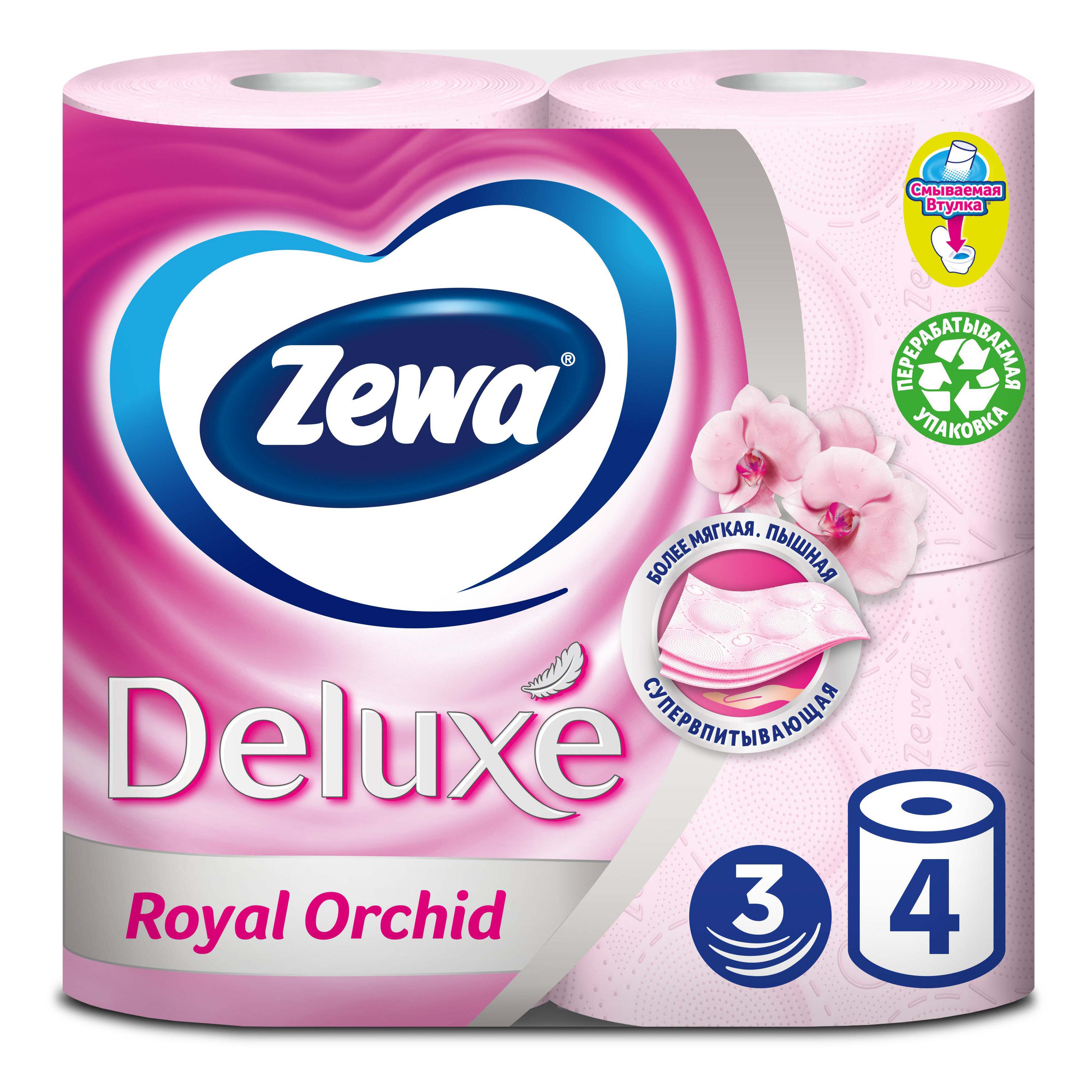 фото Туалетная бумага zewa deluxe орхидея 4 шт.