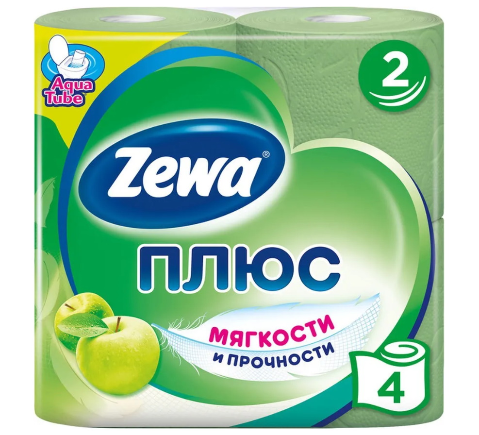 Туалетная бумага Zewa Plus Яблоко двухслойная 4 шт. бумага гофрированная зеленое яблоко 50 250 три совы инд уп подвес