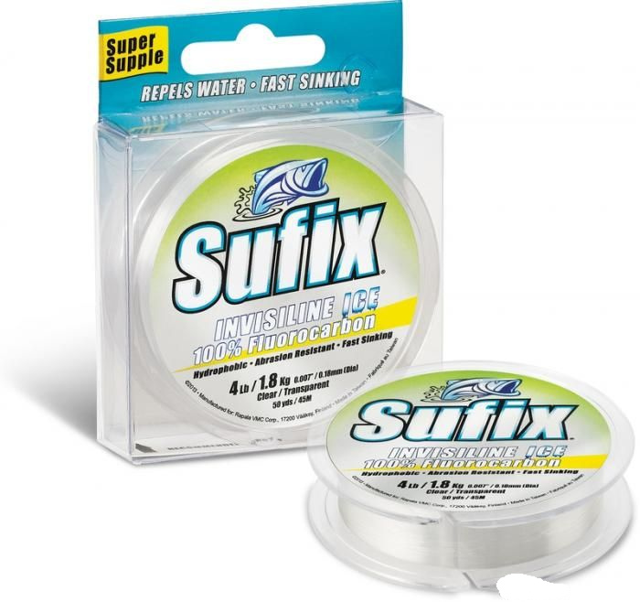 

Леска монофильная Sufix Invisiline Ice Fluorocarbon 0,16 мм, 50 м, 2кг, Прозрачный