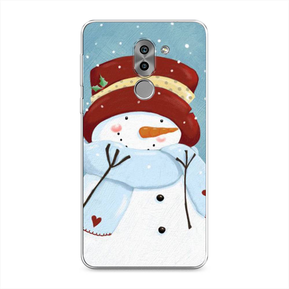 

Чехол на Honor 6X "Застенчивый снеговик", Голубой;белый;красный, 60750-5