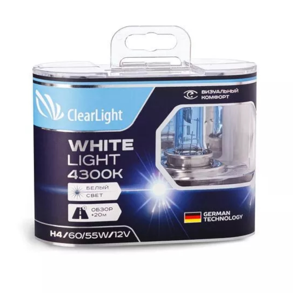 Лампа галогенная автомобильная Clearlight WhiteLight H4 2 шт W5W Blue Vision 2 шт 671₽