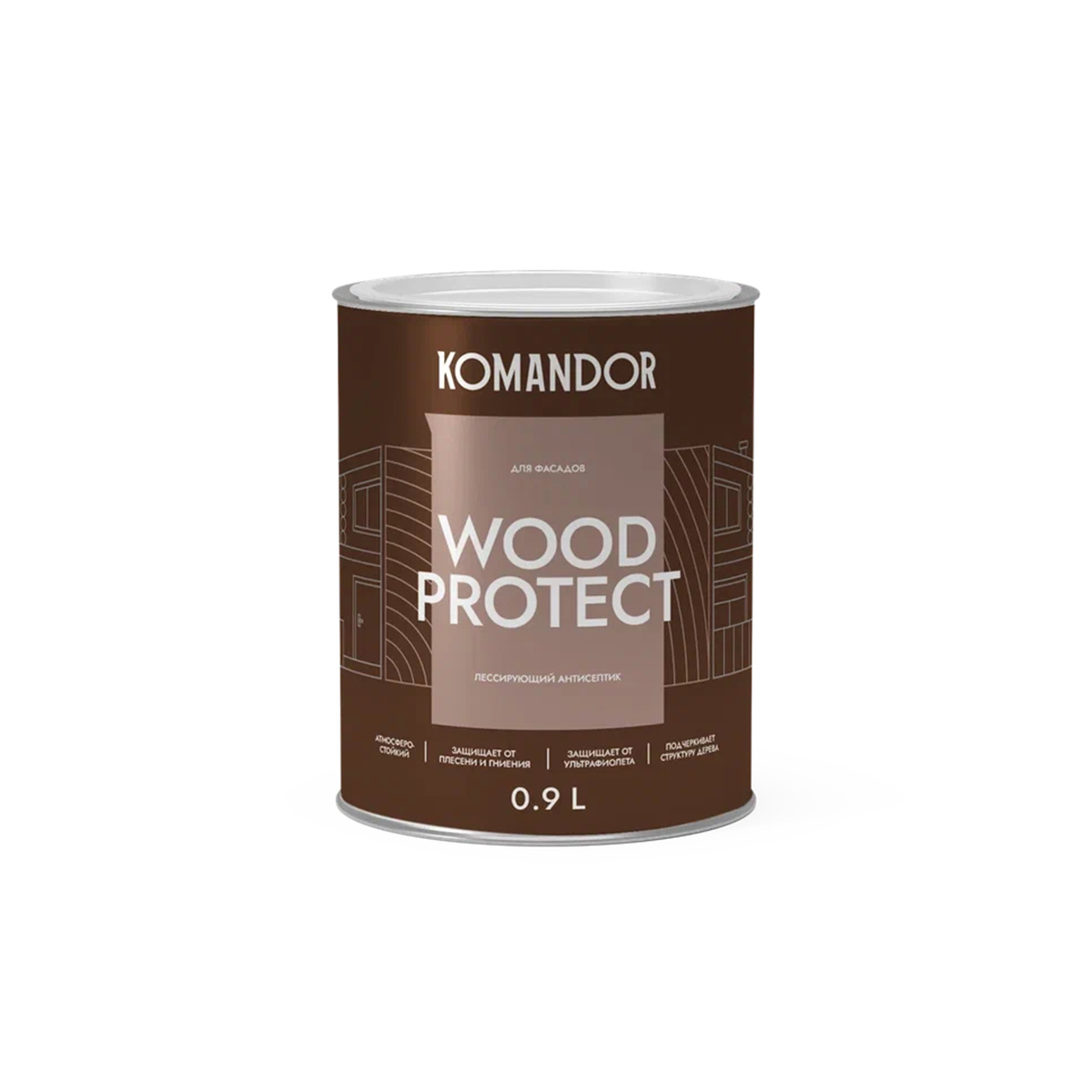 Антисептик для дерева Komandor Wood Protect, лессирующий, база С, бесцветный, 0,9 л