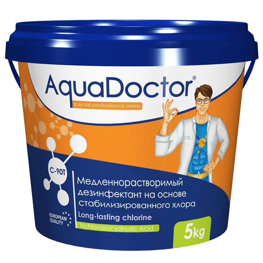 Меделенно-растворимый препарат на основе 90% активного хлора AquaDoctor С90-Т-5 табл 200гр