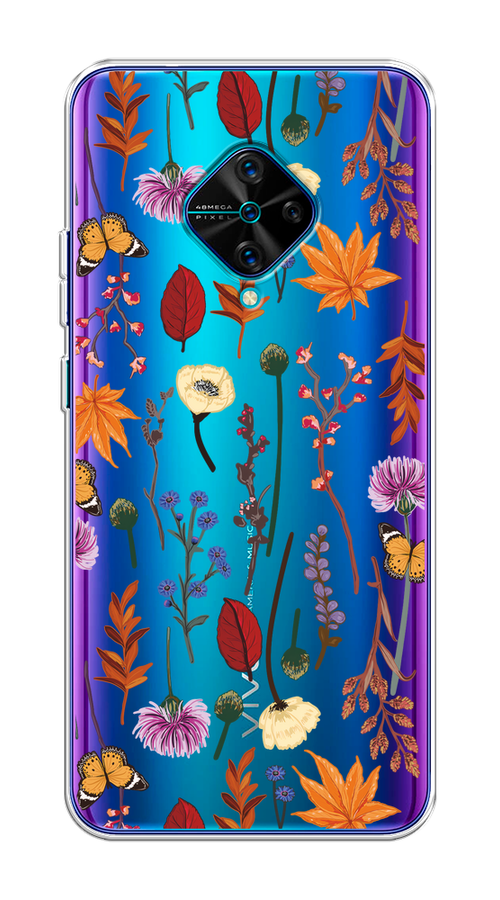 

Чехол на Vivo V17/Y9s "Orange Purple flowers", Оранжевый;красный;розовый;желтый;прозрачный, 262450-1
