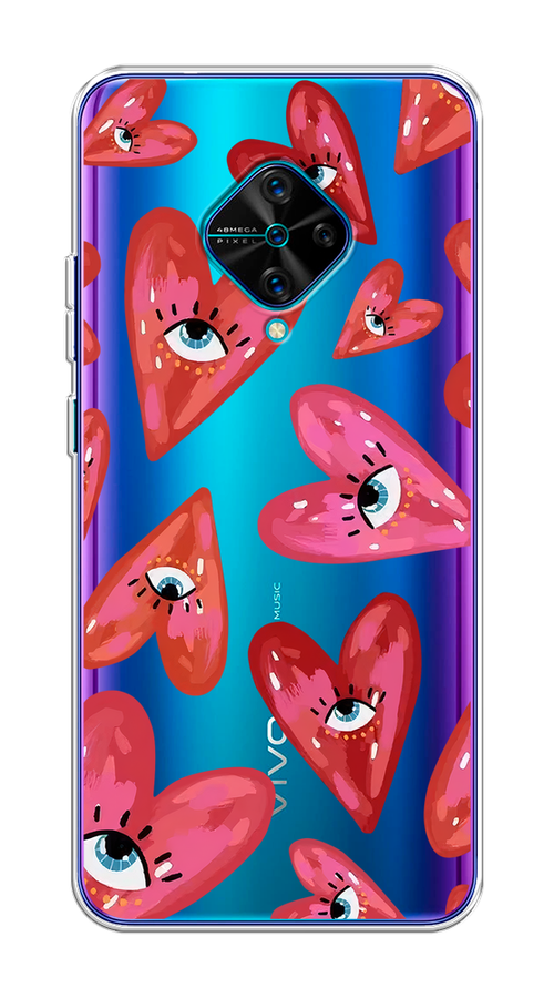 

Чехол на Vivo V17/Y9s "Сердечки с глазами", Коричневый;красный;розовый, 262450-1