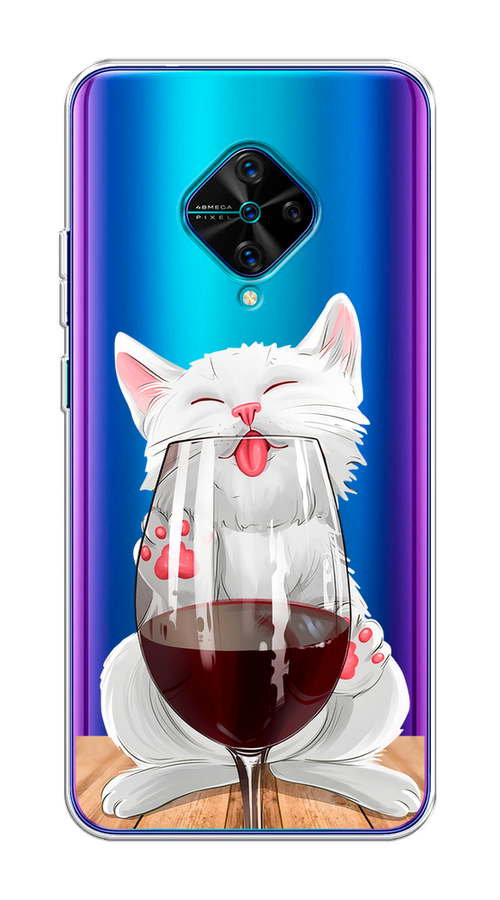 

Чехол на Vivo V17/Y9s "Кот с бокалом", Прозрачный;белый;красный, 262450-1