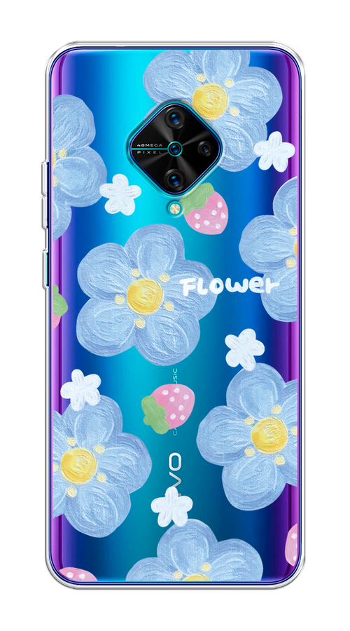 

Чехол на Vivo V17/Y9s "Цветы и клубники", Прозрачный;голубой;белый, 262450-1
