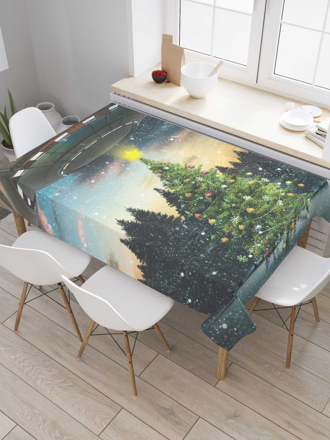

Скатерть прямоугольная JoyArty "Новый год у пришельцев" из оксфорда, 120x145 см, Новый год у пришельцев