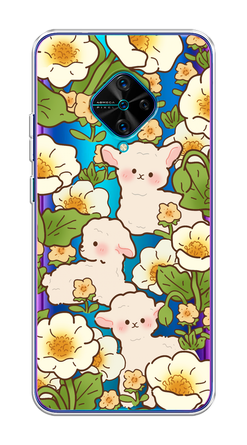 

Чехол на Vivo V17/Y9s "Овечки в цветах", Зеленый;бежевый, 262450-1