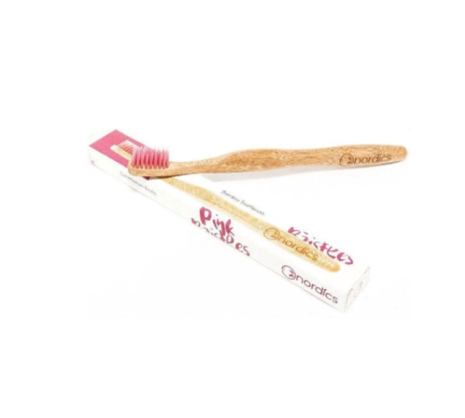 Щётка зубная Nordics Bamboo Toothbrush бамбуковая, pink bristles