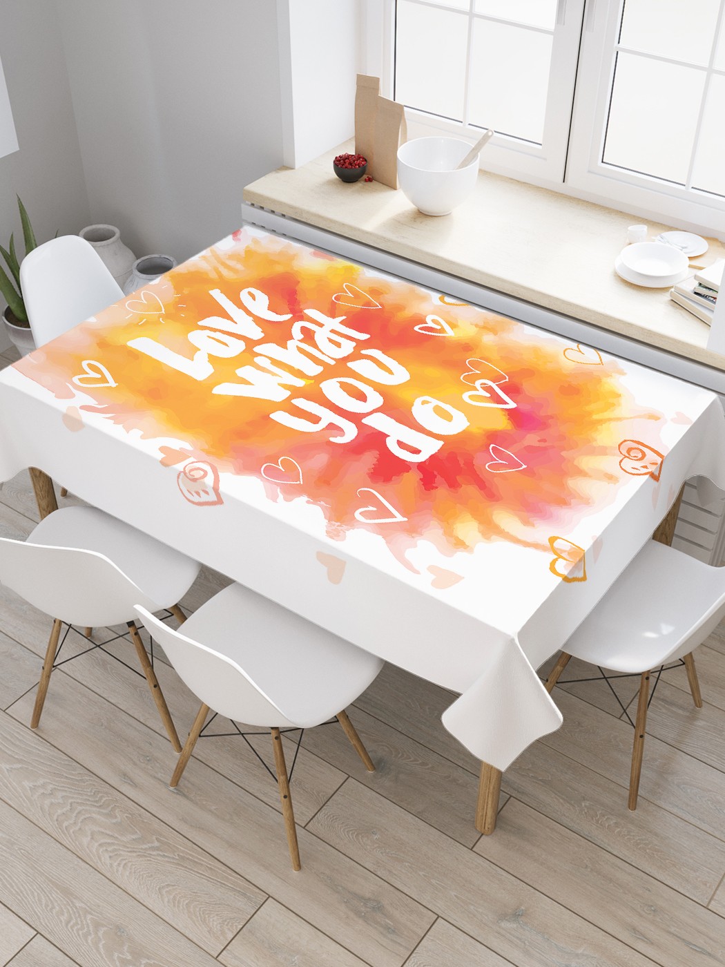 

Скатерть прямоугольная JoyArty "О любимом занятии акварель" из оксфорда, 180x145 см, Оранжевый, О любимом занятии акварель