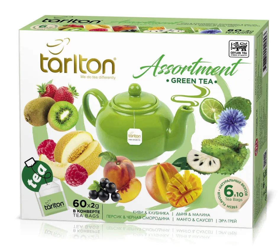 Чай Tarlton зелёный ассорти, 6 вкусов по 10 пак., 120г. Sri Lanka