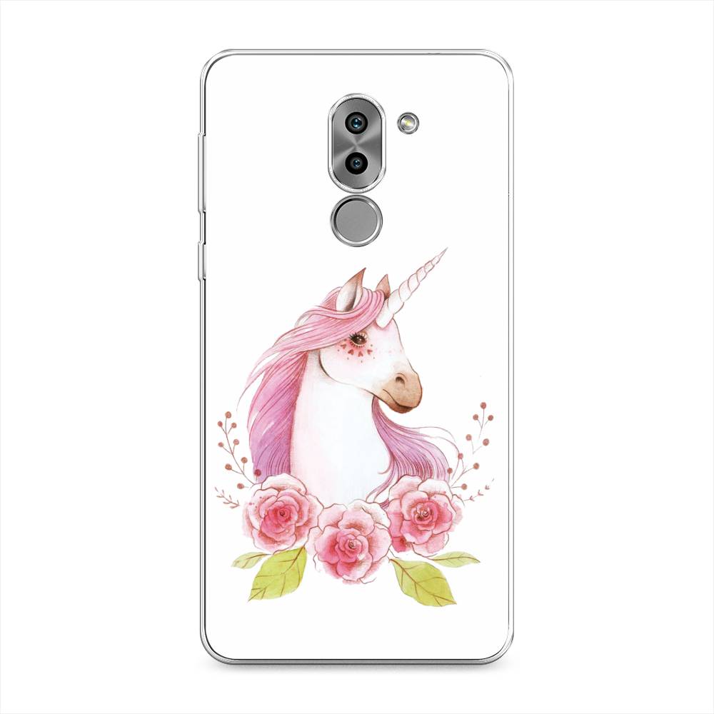

Чехол на Honor 6X "Единорог цветы", Белый;розовый;серый, 60750-1