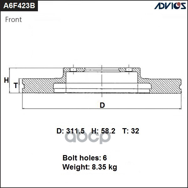 

Диск тормозной передний ADVICS A6F423B
