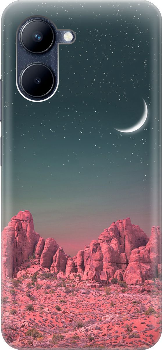 

Силиконовый чехол на realme C33 с принтом "Месяц над розовыми горами", Розовый;черный, 1574300