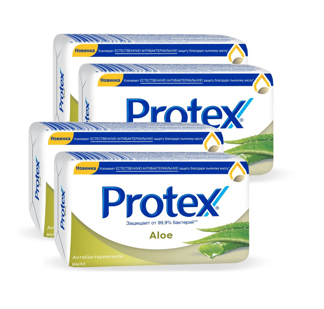 Комплект Антибактериальное туалетное мыло Protex Aloe 90 г х 4 шт жидкое мыло protex herbal антибактериальное 300мл