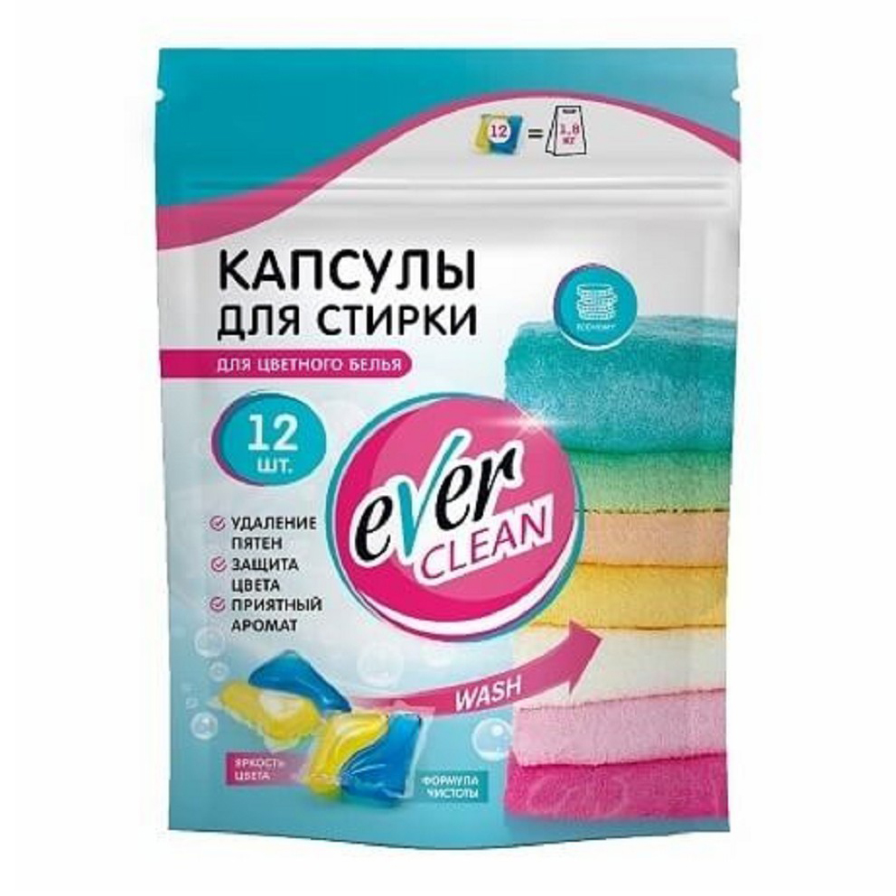 фото Капсулы everclean для стирки цветного белья 12 шт. ever clean