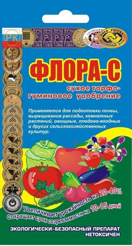 

Сухое торфо-гуминовое удобрение Флора С для повышения плодородия почвы 30 г