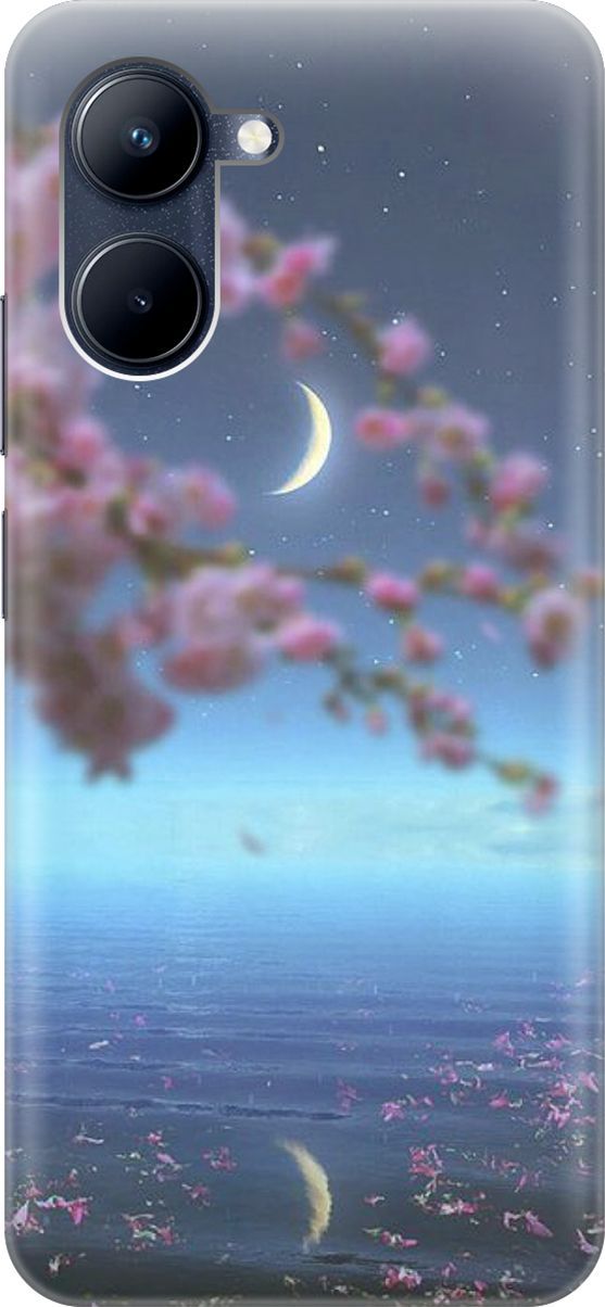 

Силиконовый чехол на realme C33 с принтом "Месяц и сакура", Белый;голубой, 1574300