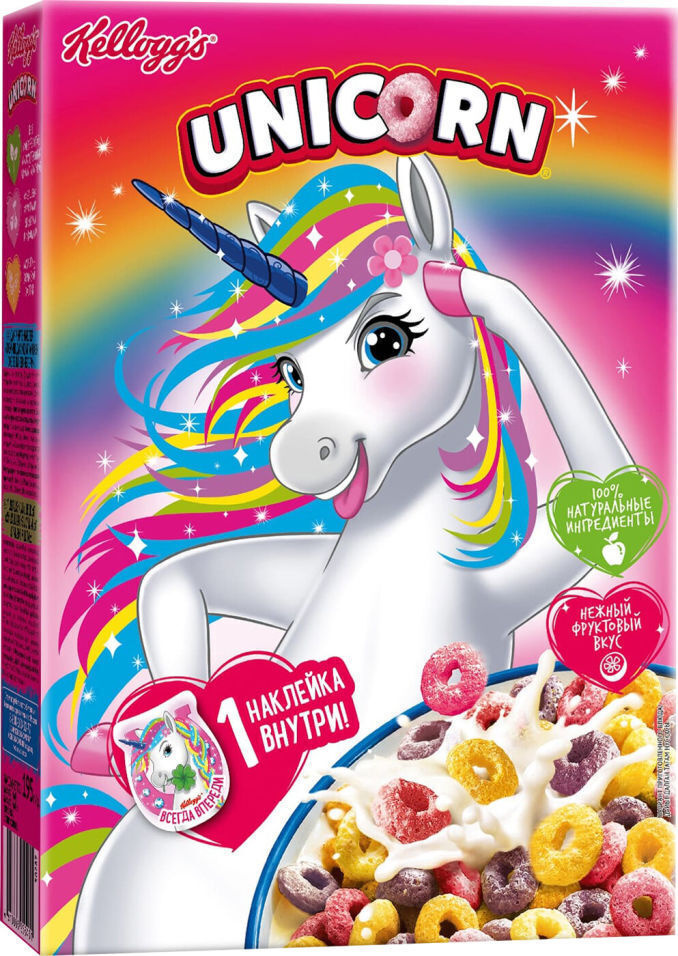 Колечки Kellogg's Unicorn Радужные мультизлаковые с фруктовым вкусом 375 г