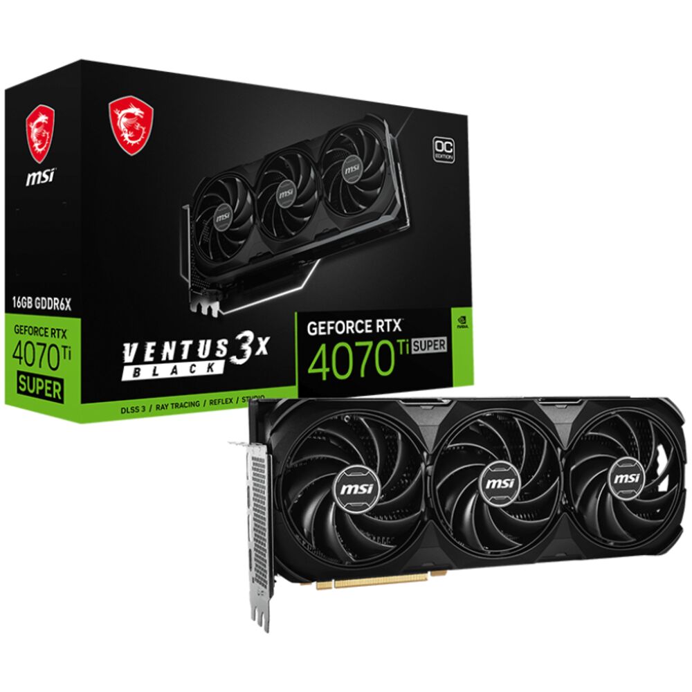 

Видеокарта MSI NVIDIA GeForce RTX 4070 Ti SUPER VENTUS 3X (Ventus 3X Black OC), GeForce RTX 4070 Ti SUPER VENTUS 3X