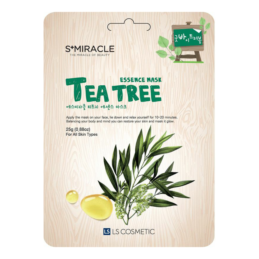 фото Тканевая маска для лица s+miracle tea tree essence mask успокаивающая 25 мл s miracle