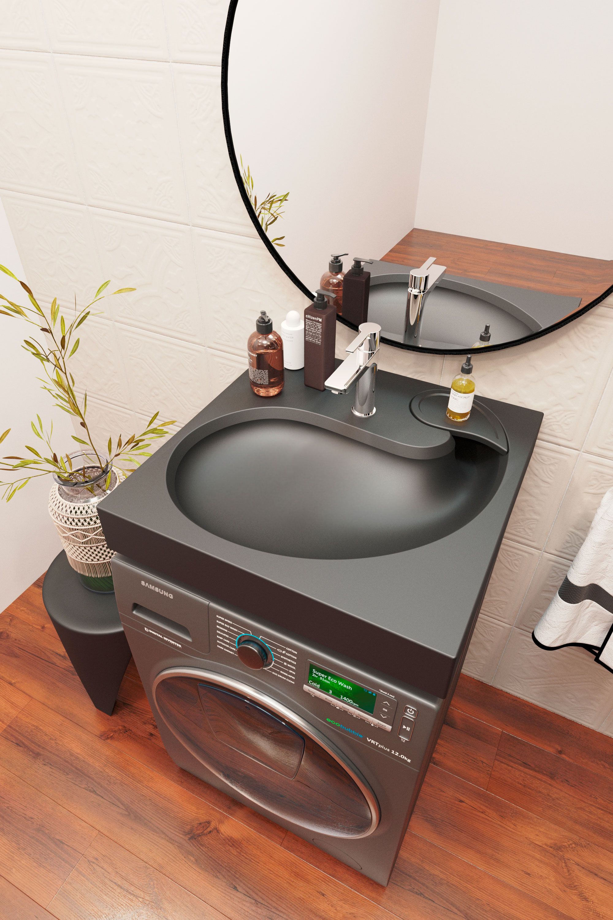 фото Раковина для ванной над стиральной машиной uperwood comforty 60 см, черная матовая
