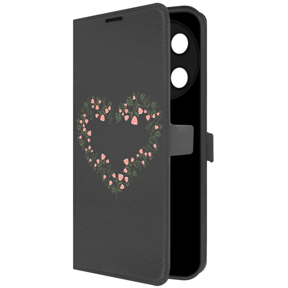 

Чехол-книжка Krutoff Eco Book для TECNO Camon 30 Pro 5G Цветочное сердце (черный)