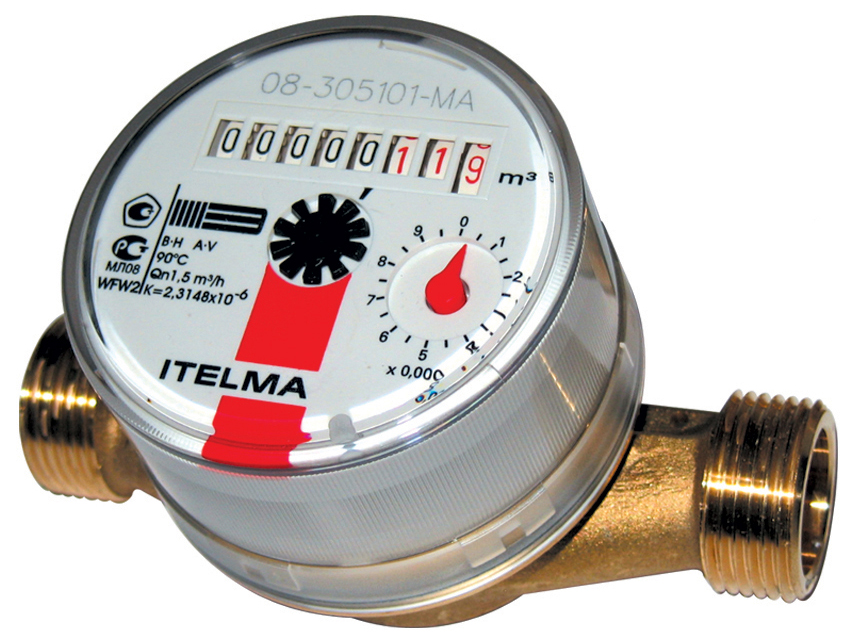 Счетчик Itelma для горячей воды DN15 L=110, 1,5 м3/ч, без штуцеров, ИС.160005