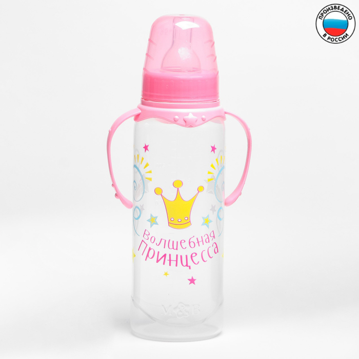 фото Бутылочка для кормления «принцесса» 250 мл., классическая с ручками, цвет розовый mum&baby