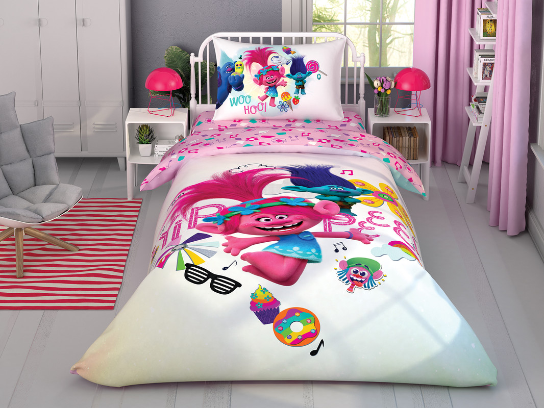 

Постельное белье детское TROLLS COLOR PARTY 1,5-спальное TAC-Турция.