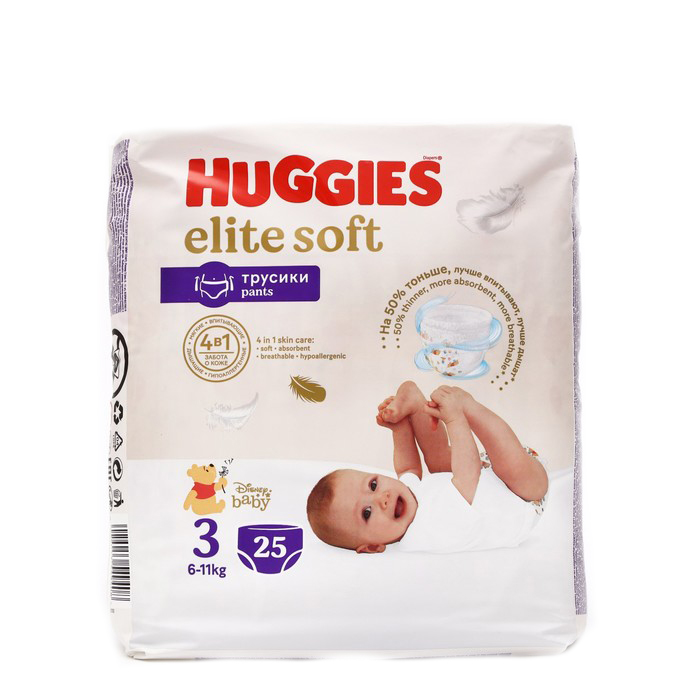 фото Подгузники-трусики huggies elite soft 3 (6-11кг), 25 шт