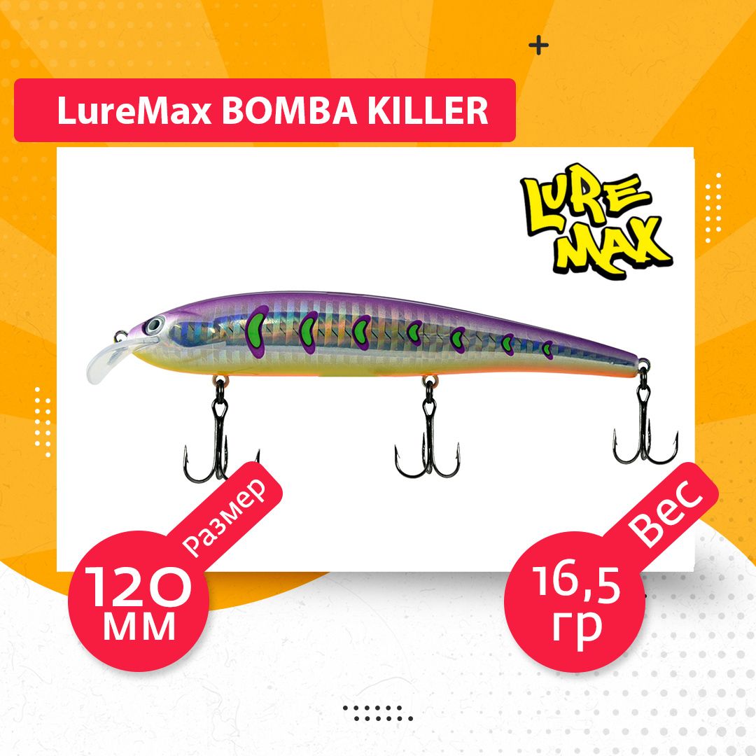 

Воблер для рыбалки LureMax BOMBA KILLER LWBK120FDR-127, Разноцветный