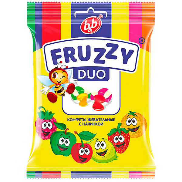 фото Конфеты жевательные fruzzy duo с начинкой